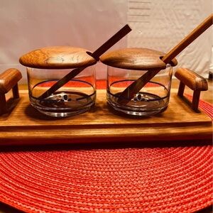 MCM teak and glass condiment dish